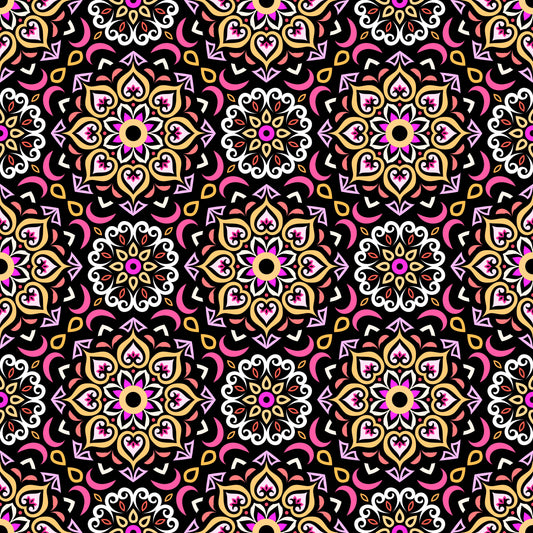 Yellow - Pink - Orange Mandala Fabric - 213