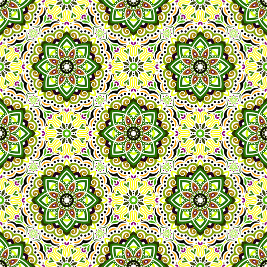 Green - Brown - Purple Mandala Fabric 2009.3i