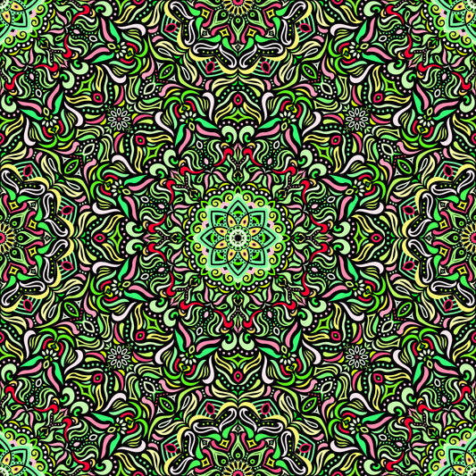 Green - Yellow - Red Mandala Fabric 2009.1