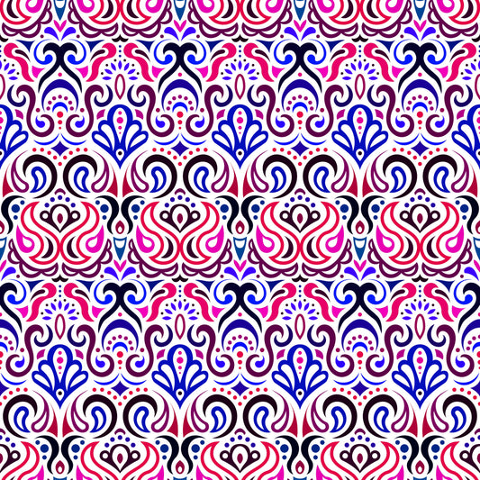 Blue - Red - Pink Abstract Doodle Fabric 1002i
