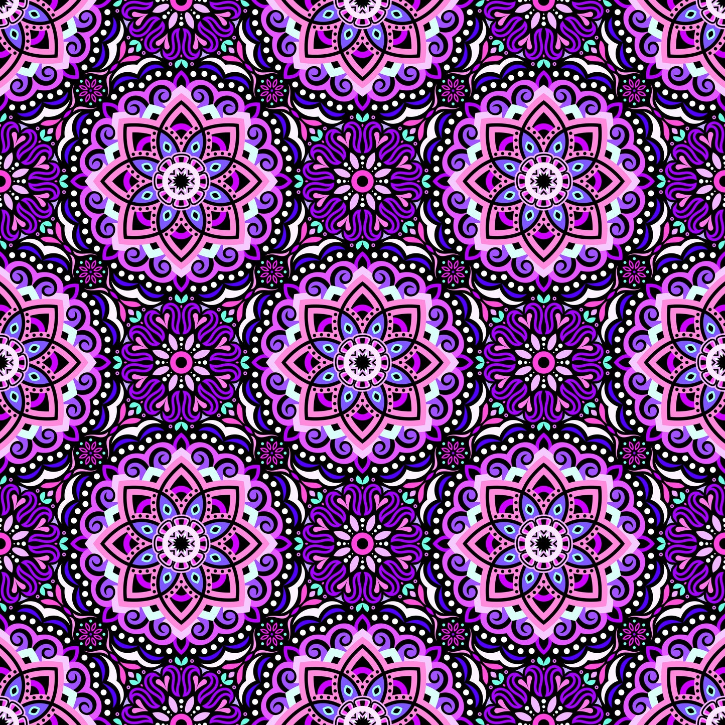 Pink - Purple - Turquoise Mandala Fabric 2009.3