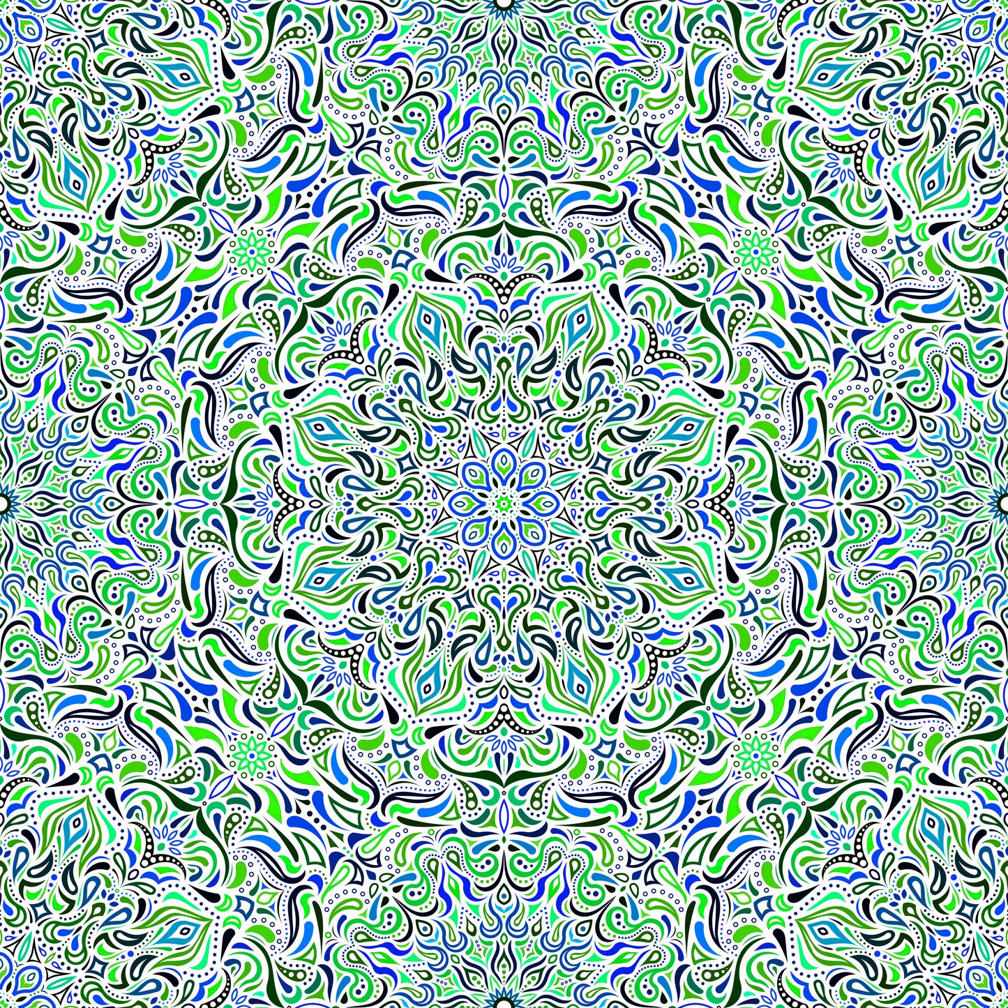 Green - Blue - Turquoise Mandala Fabric 2008.1i
