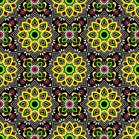 Yellow - Green - Red Mandala Fabric - 145