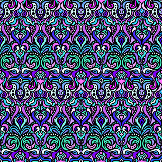 Purple - Turquoise - Blue Abstract Doodle Fabric 1011.4