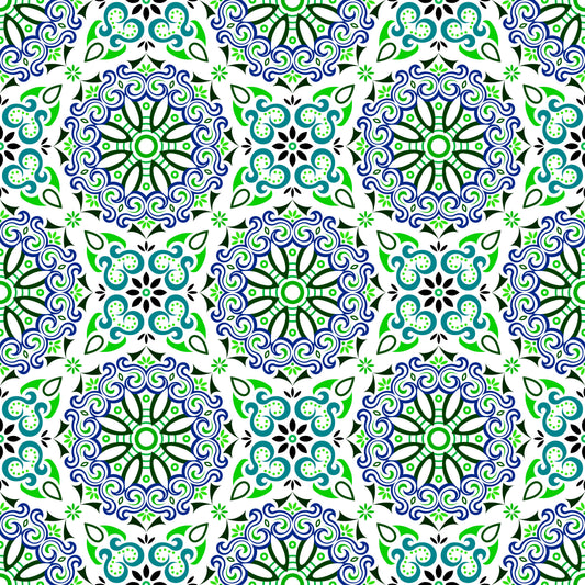 Green - Turquoise - Blue Mandala Fabric - 166i