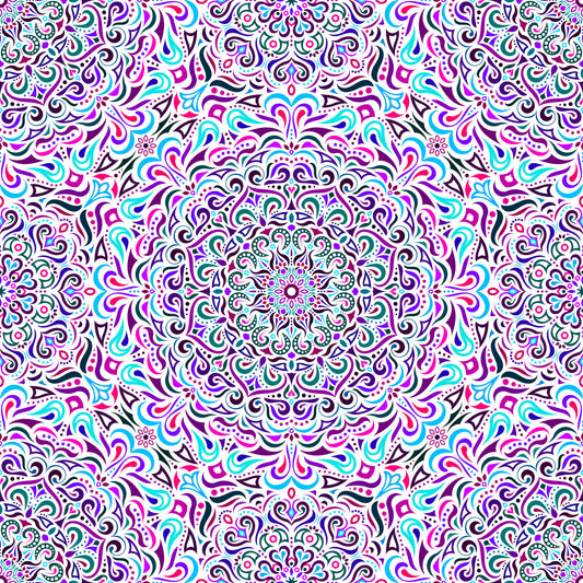 Turquoise - Purple - Red Mandala Fabric 2005i