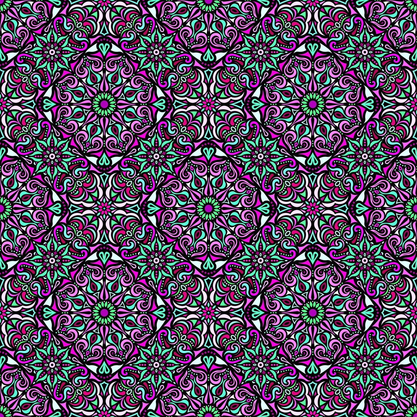 Turquoise - Pink - Green Mandala Fabric 2007.2