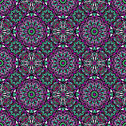 Turquoise - Pink - Green Mandala Fabric 2007.2
