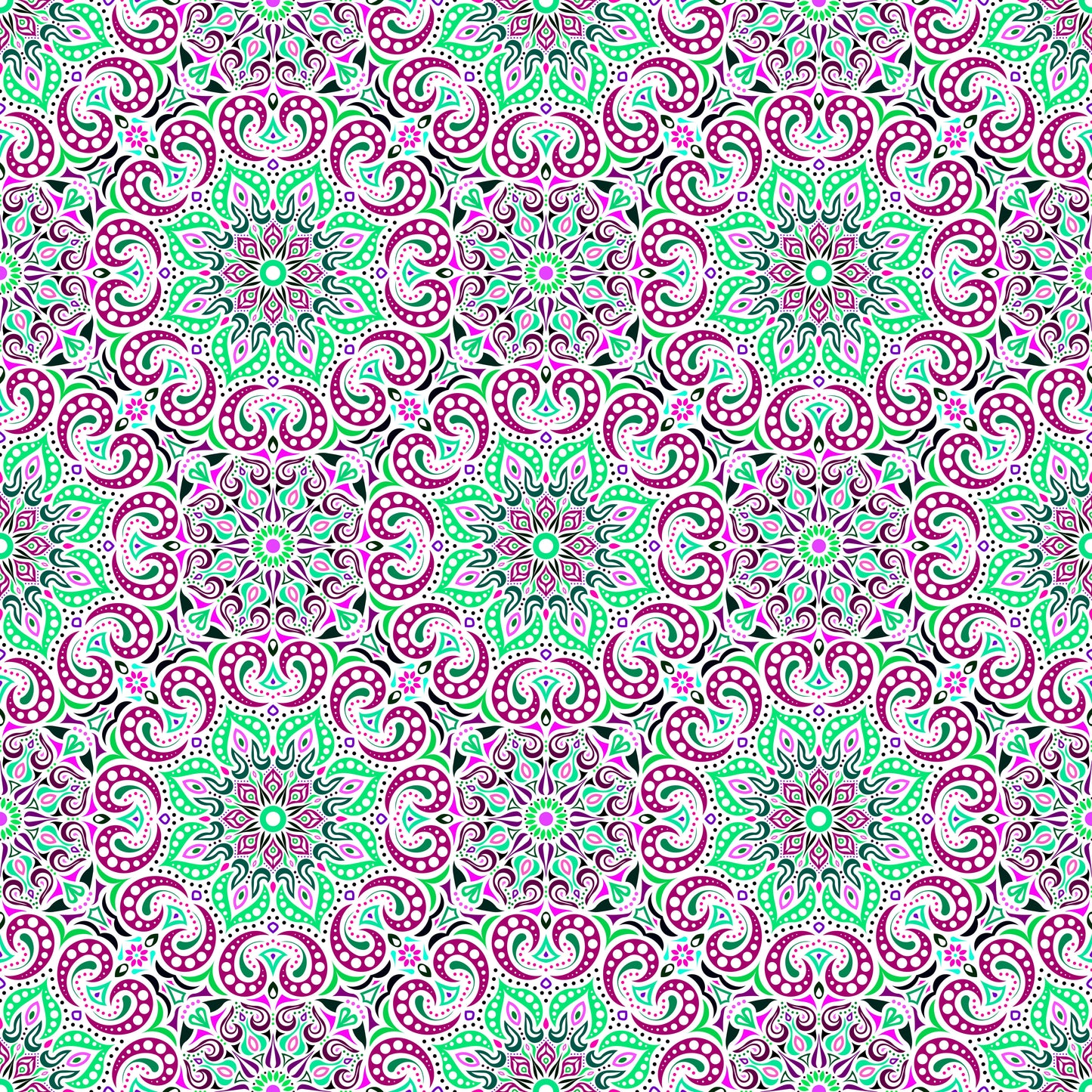 Turquoise - Pink - Maroon Mandala Fabric 2007.3i