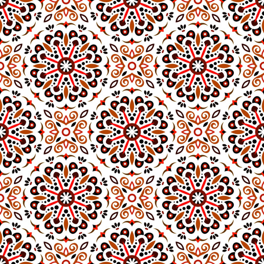 Orange - Red Mandala Fabric - 156i
