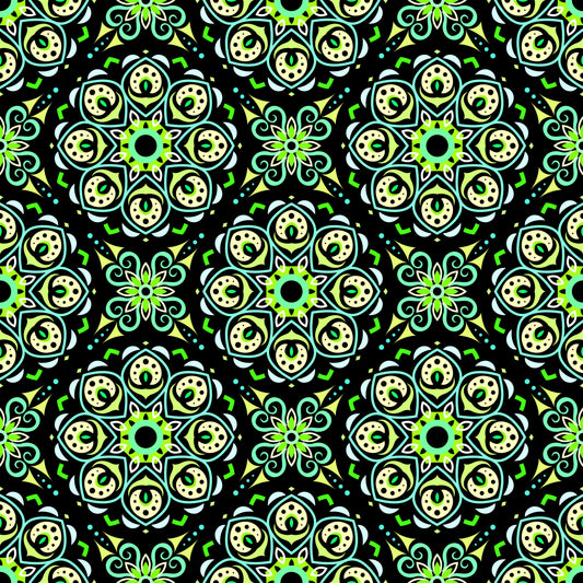 Green - Turquoise Mandala Fabric - 183