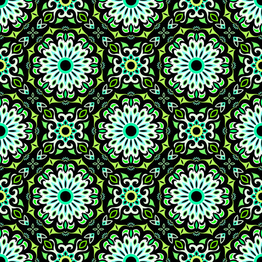 Green - Turquoise Mandala Fabric - 198