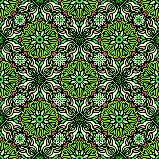 Green - Pink Mandala Fabric 2009.2