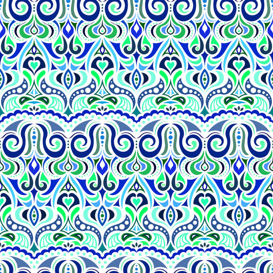 Blue - Turquoise - Green Abstract Doodle Fabric 1010.2i
