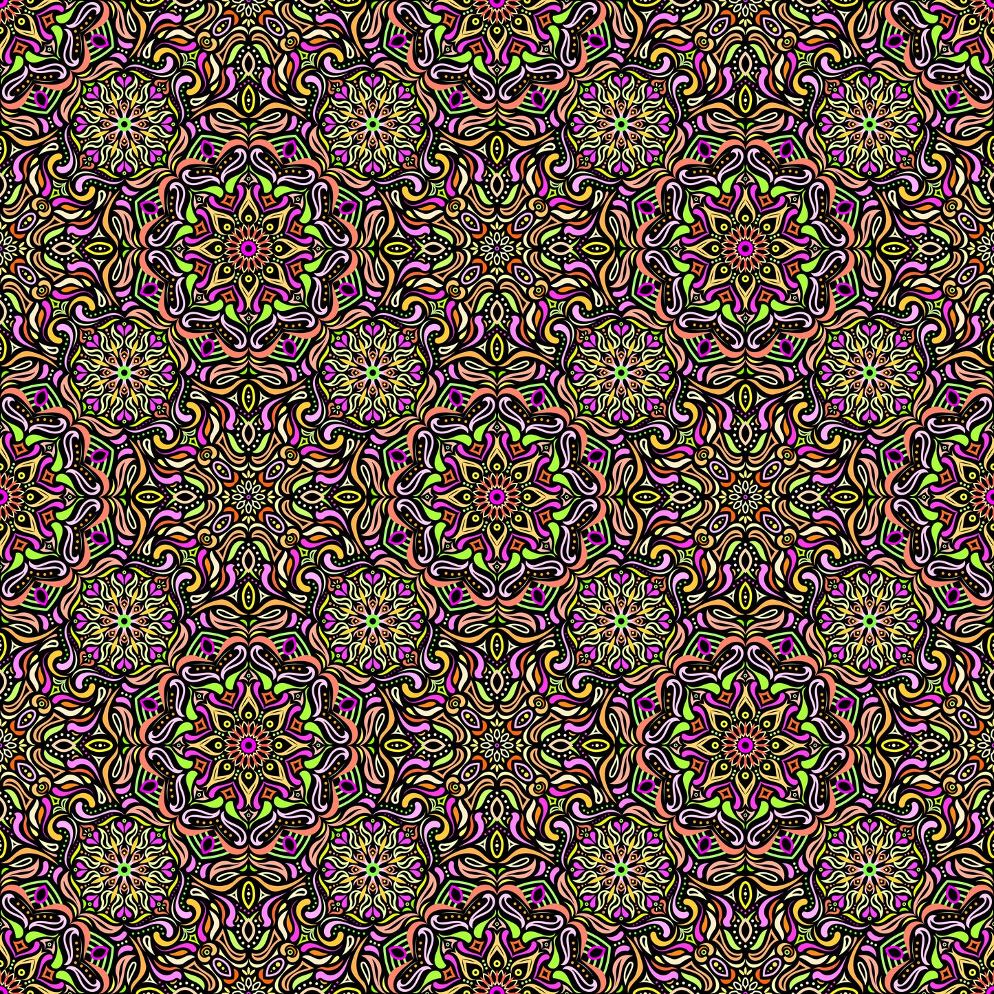 Yellow - Orange - Green - Pink Mandala Fabric 2009.4