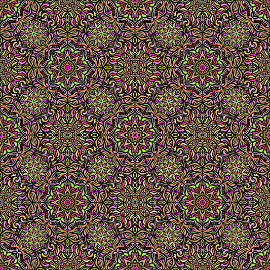 Yellow - Orange - Green - Pink Mandala Fabric 2009.4