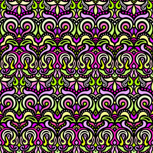 Yellow - Pink - Green Abstract Doodle Fabric 1007