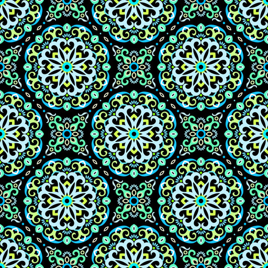 Turquoise - Blue - Green Mandala Fabric - 188