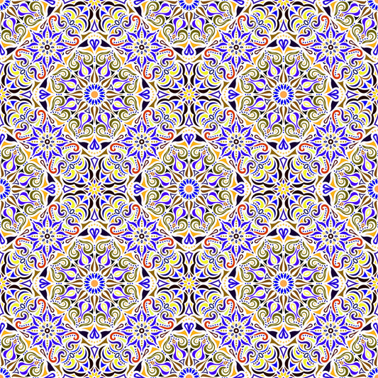 Yellow - Blue - Red Mandala Fabric 2007.2i