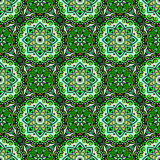 Green - Turquoise - Pink Mandala Fabric 2009.3