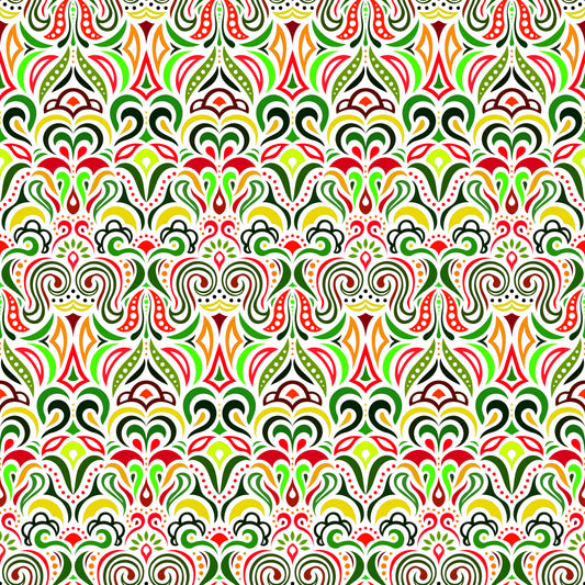 Green - Red - Orange Abstract Doodle Fabric 1008.3i