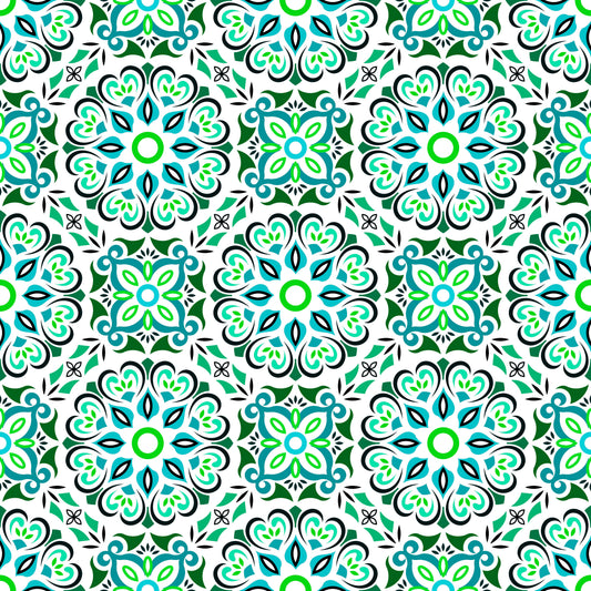 Turquoise - Green Mandala Fabric - 206i