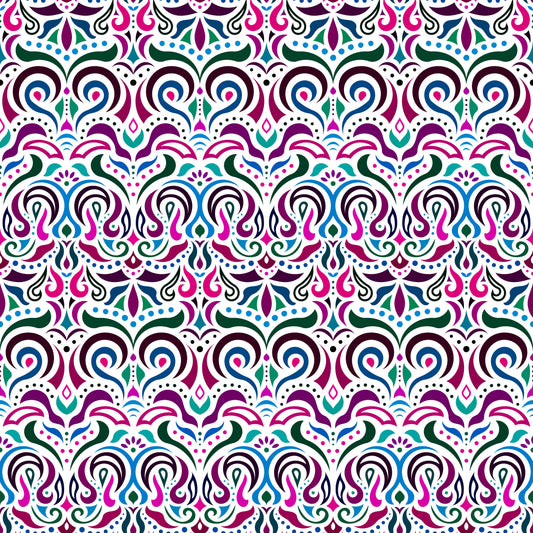 Turquoise - Pink - Purple Abstract Doodle Fabric 1007i