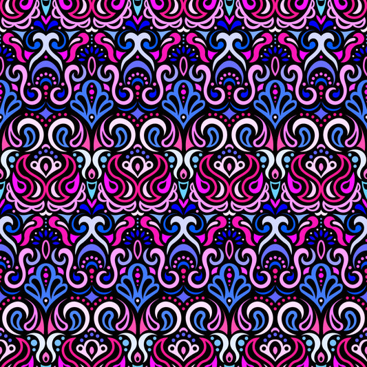Pink - Blue Abstract Doodle Fabric 1002