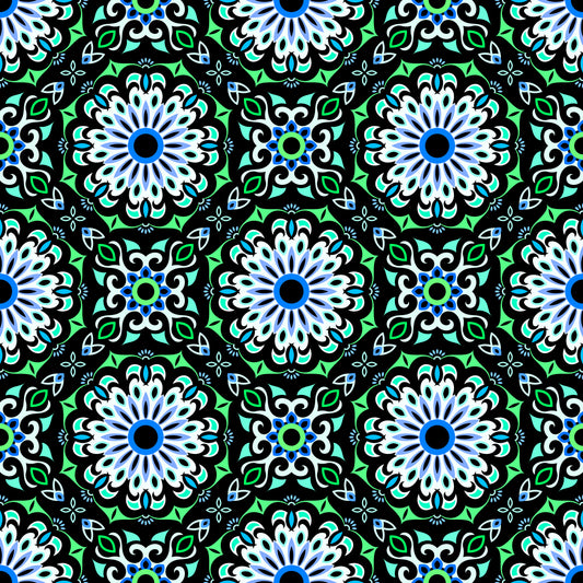 Green - Blue - Turquoise Mandala Fabric - 198