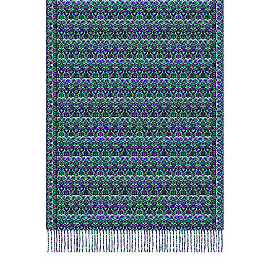 Turquoise - Purple - Blue Abstract Doodle Scarf with Tassels
