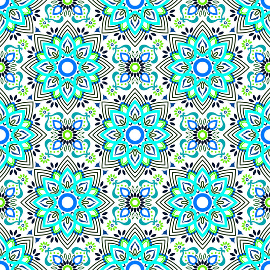 Turquoise - Green - Blue Mandala Fabric - 145i
