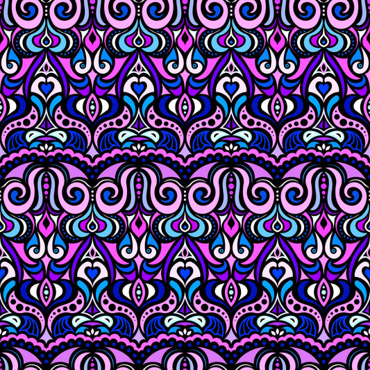 Pink - Blue - Purple Abstract Doodle Fabric 1010.2