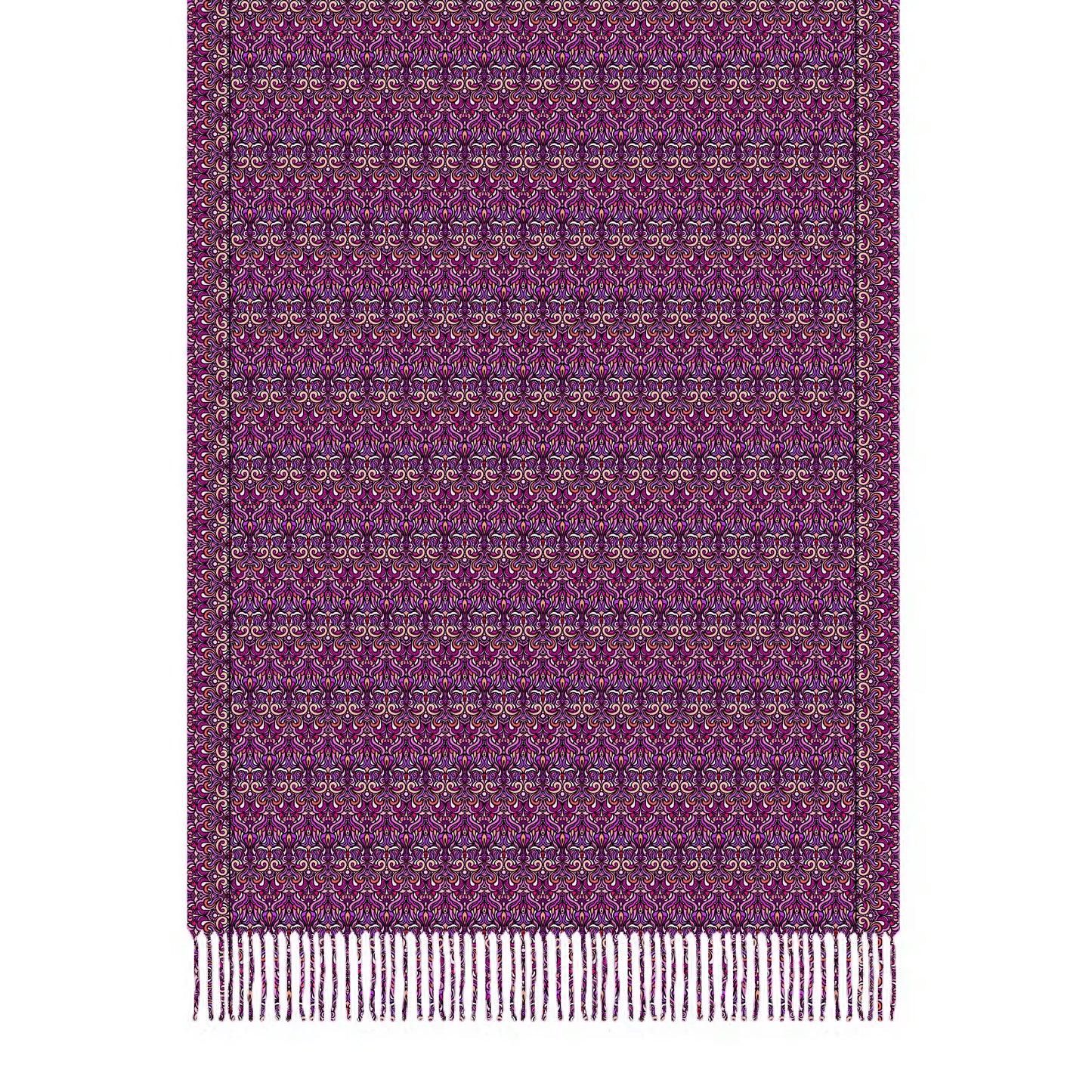 Pink - Purple - Orange Abstract Doodle Scarf with Tassels