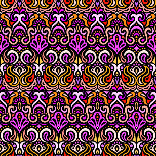 Orange - Purple - Yellow Abstract Doodle Fabric 1002