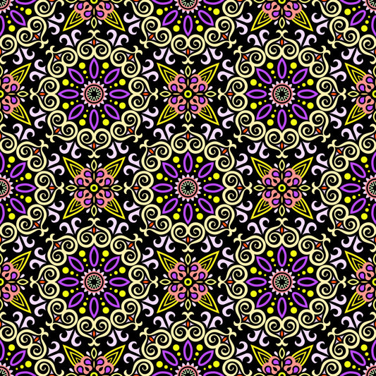Yellow - Purple - Orange Mandala Fabric - 138