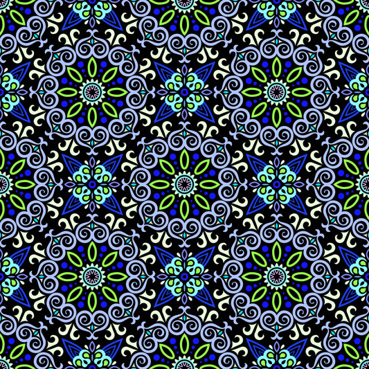 Blue - Green - Turquoise Mandala Fabric - 138