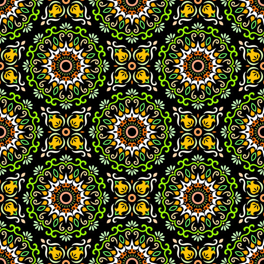 Green - Yellow - Orange Mandala Fabric - 174