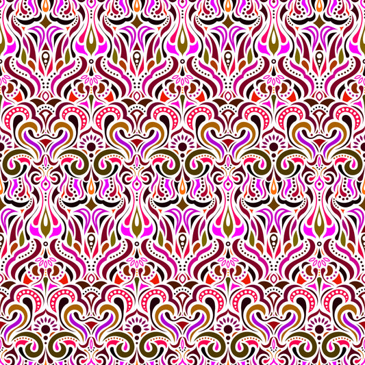 Red - Purple - Brown Abstract Doodle Fabric 1012i