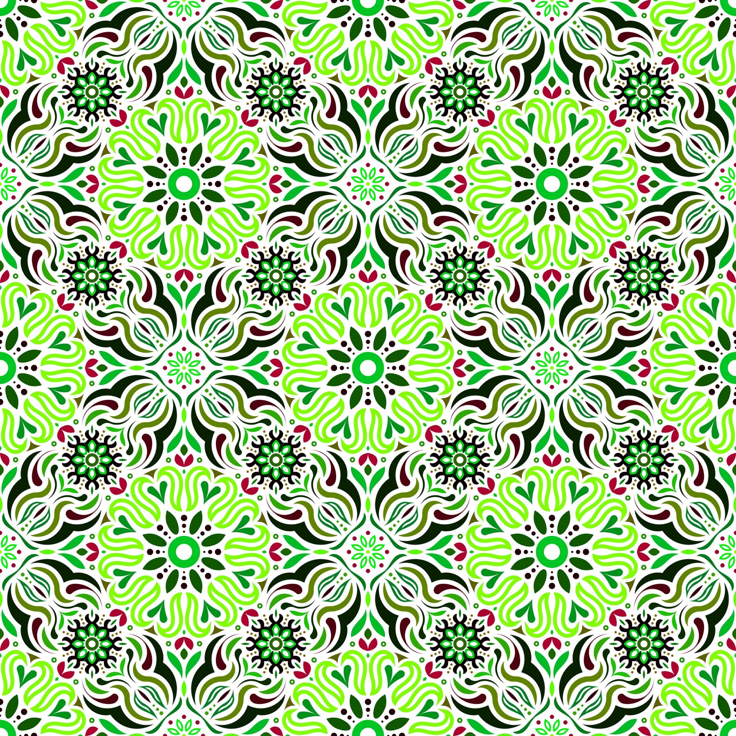 Green - Red Mandala Fabric 2009.2i