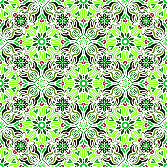 Green - Red Mandala Fabric 2009.2i