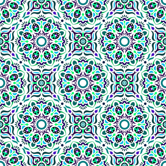 Turquoise - Blue - Purple Mandala Fabric - 186i