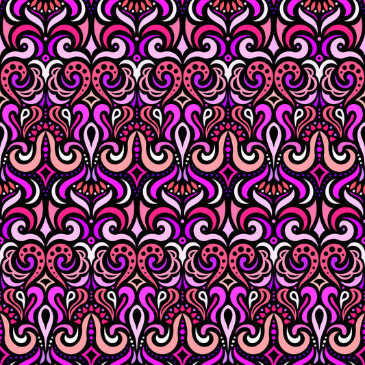 Red - Purple - Pink Abstract Doodle Fabric 1001