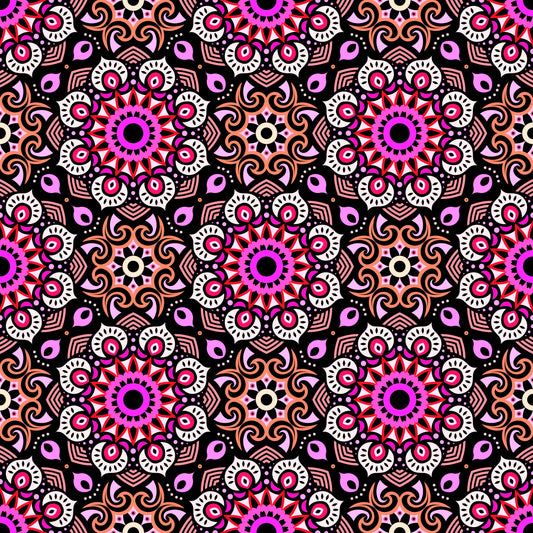 Pink - Red - Orange Mandala Fabric - 193