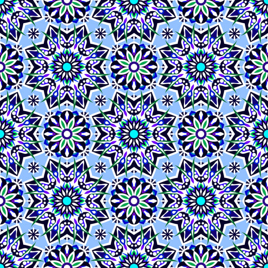 Blue - Green - Purple Mandala Fabric - 122i