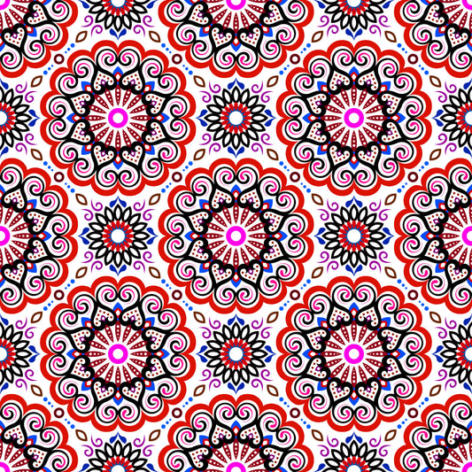 Red - Blue - Purple Mandala Fabric - 179i