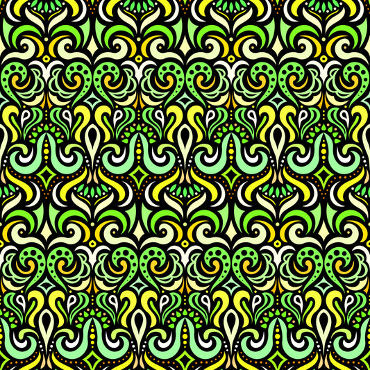 Yellow - Green Abstract Doodle Fabric 1001