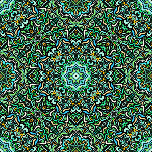 Green - Yellow - Turquoise Mandala Fabric 2009.1
