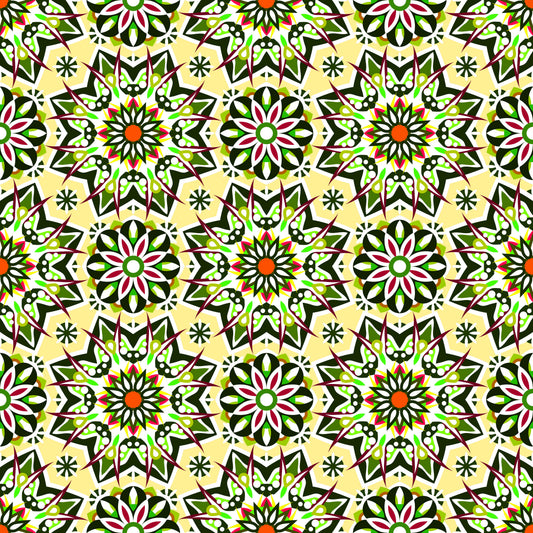 Yellow - Green - Red Mandala Fabric - 122i