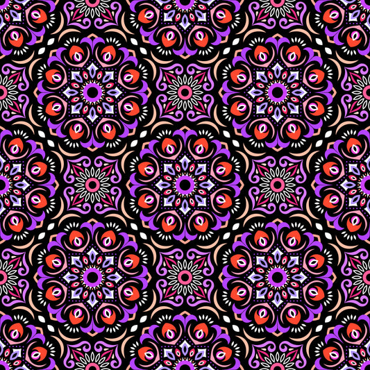 Purple - Orange Mandala Fabric - 209