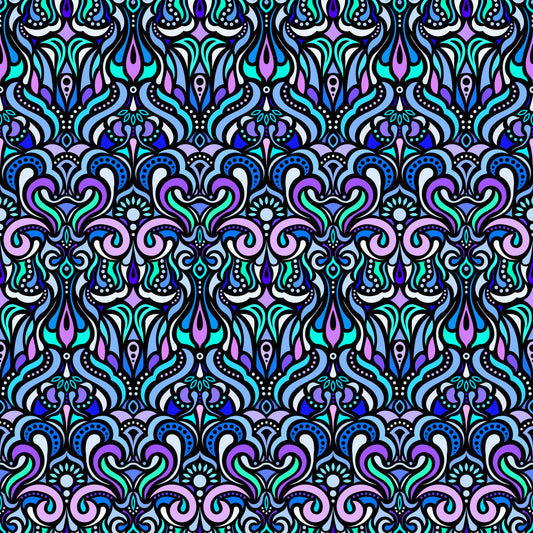 Turquoise - Blue - Purple Abstract Doodle Fabric 1012